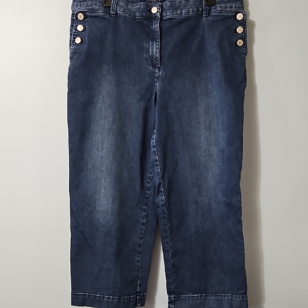 Talbots Navy Blue Capri Cropped Button Pockets-Accent Jeans Size 16 - Picture 2 of 13